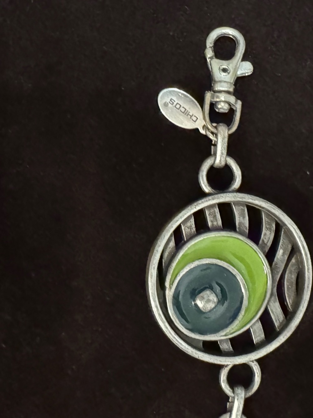 Chico’s vintage enamel Retro Circle Link adjustable Statement Belt. NWOT. M-L - Picture 9 of 11
